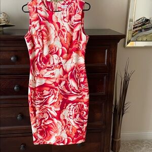 Calvin Klein Red and White Floral Mini Dress